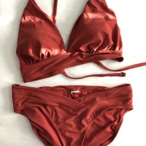 Ribbed Rust Orange/Red Bikini